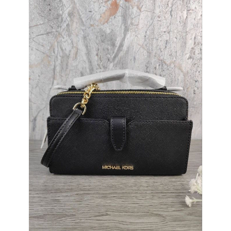 MK Jet Set Item Medium Double Zip Phone Xbody Black