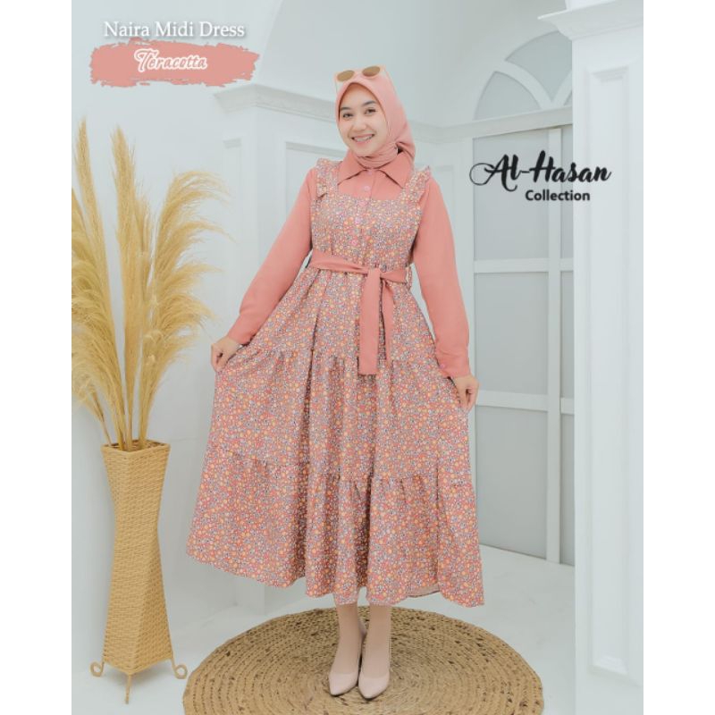 midi dres motif bunga dres wanita naira midi