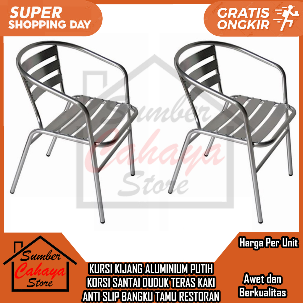 [Instan] KURSI KIJANG ALUMINIUM PUTIH BINA KARYA KORSI SANTAI DUDUK TERAS NGOPI KAKI ANTI SLIP SLEP 