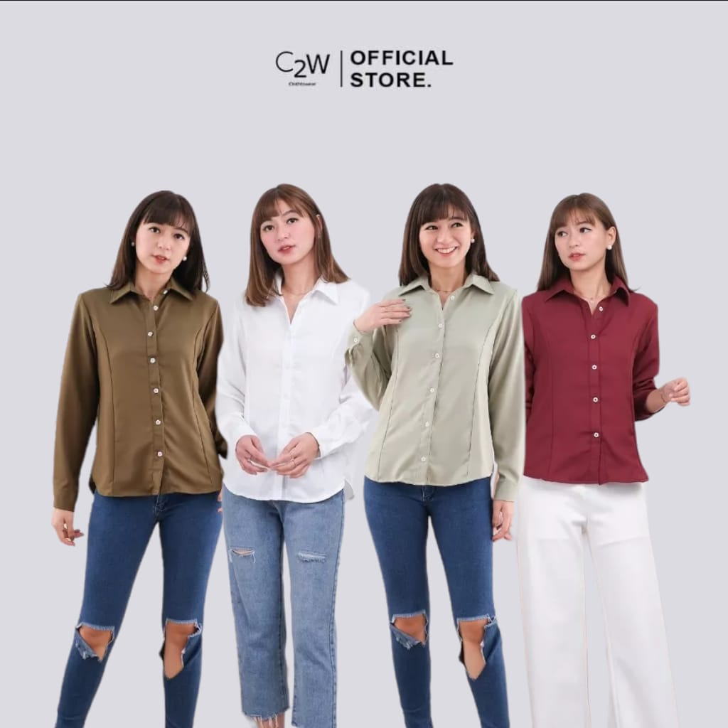 C2W Clothtowear Kemeja Kerja Basic Lengan Panjang Wanita All Size Polos Women's Clothes 769-SKL