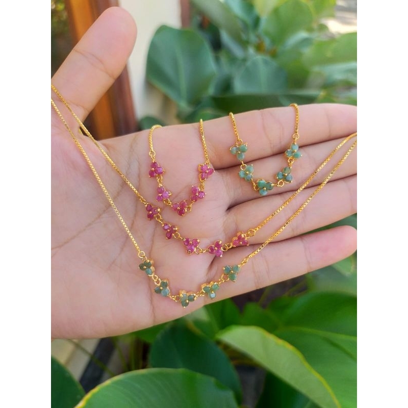 set perak cengkeh rencet mt3 perak lapis emas ruby zamrud