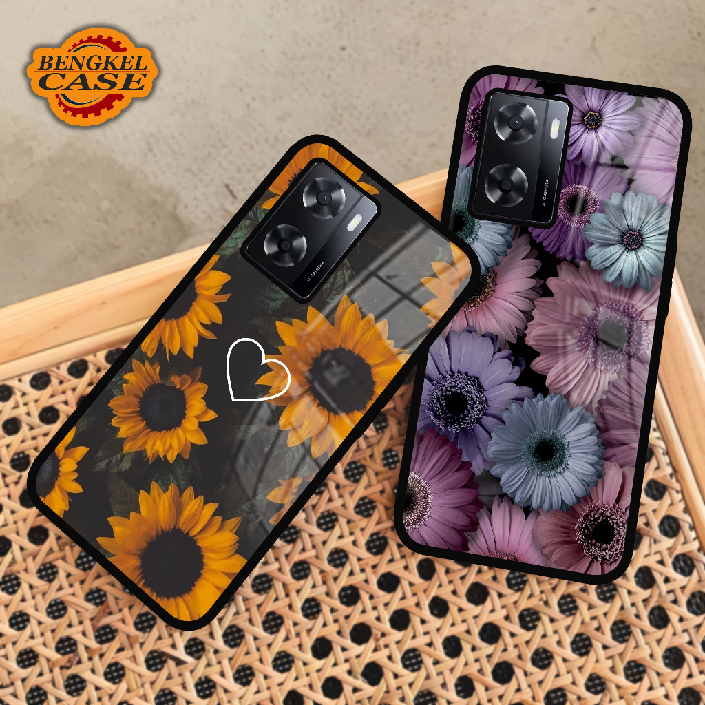 (BS18) Case Kilau Oppo A57 2022 | A77S | Casing Hp Oppo | Pelindung Smartphone Bengkel Case | Flower