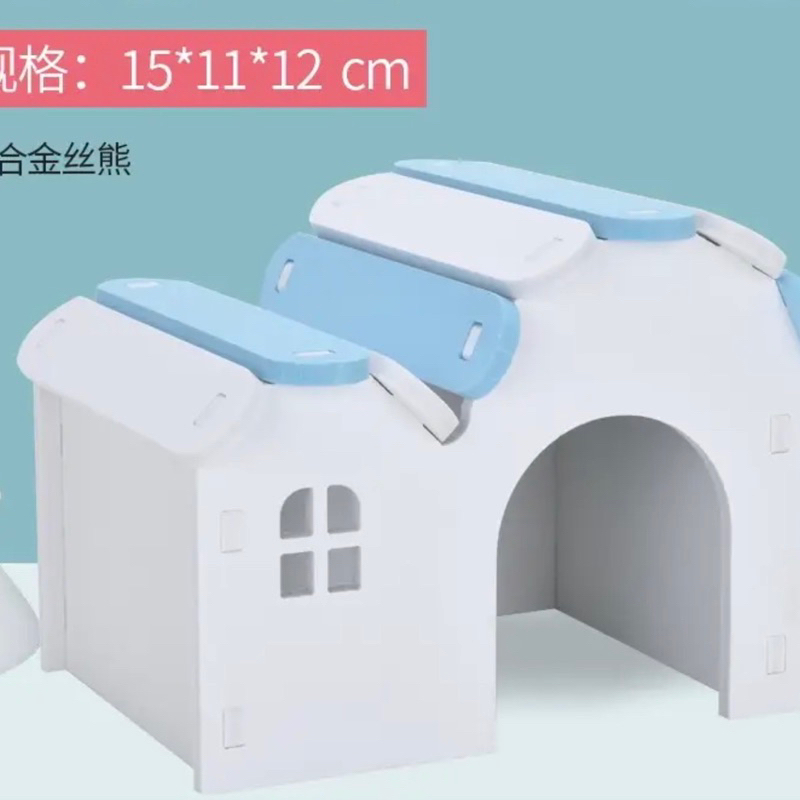 Biru Putih Mainan Rumah Hamster Kayu Wooden Tempat Tidur Kandang Pet House Hamtaro Guinea Pig Akseso