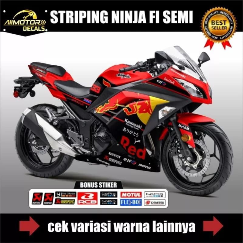 Decal Striping Ninja 250 Fi Old Semi Pull Pairing Stiker Variasi Motif Red Bull