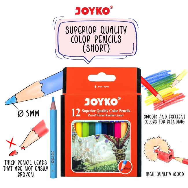 

❤️H2O❤️ Pensil Warna Joyko 12 Pendek CP - 102 / (1set)