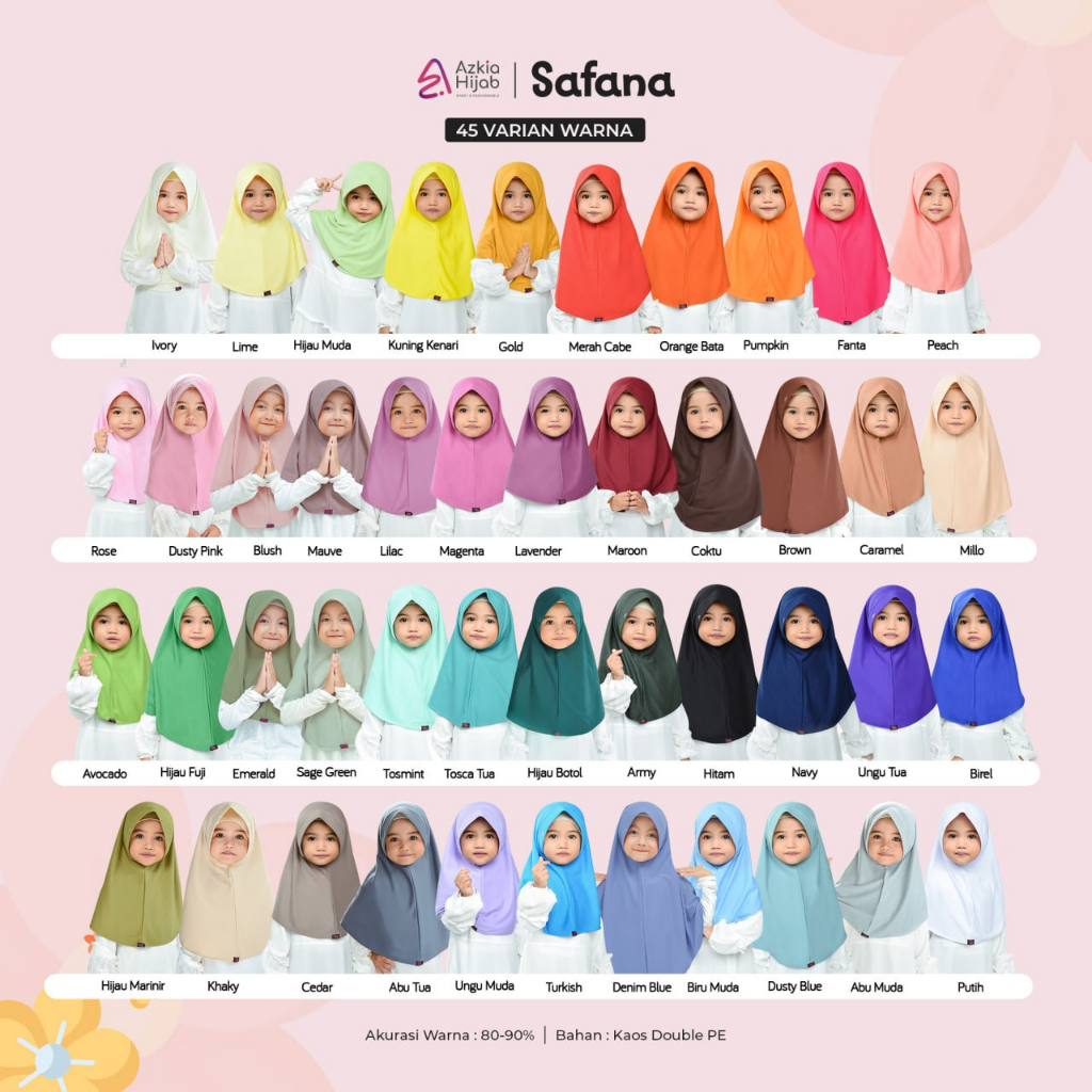 Jilbab / Kerudung Anak Sekolah Safana Variasi 45 Warna Size S Atau No 4 Ori By Azkia Hijab