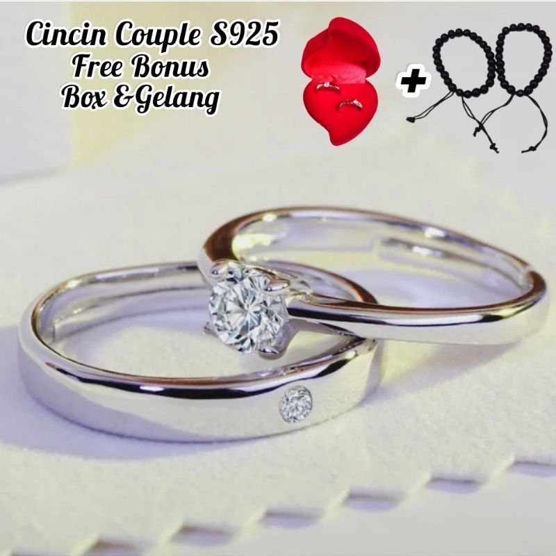 Cincin Couple Tunangan Silver S925 Ring Pria Wanita Anti Karat Cicin Perak Adjustable Kawin Cincin C