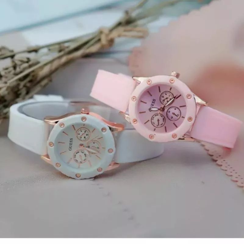 (Grosir Cod)Jam Tangan wanita Fashion Gues Crono3 Varisi Strap Rubber/Karet(Dikirim Jakarta)
