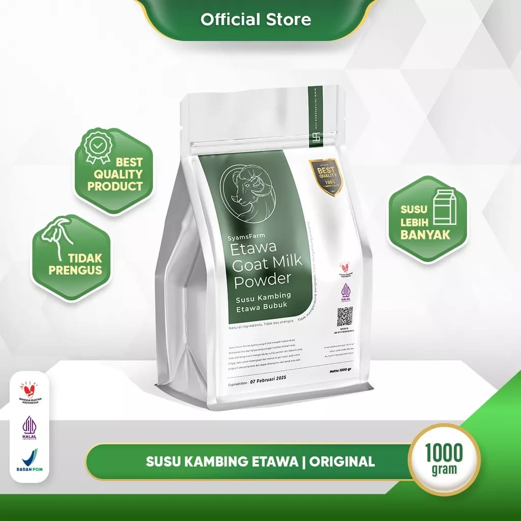 

Syamsfarm Susu Kambing Etawa Bubuk 1 Kg Rasa Original Ternak Syams BPOM Premium Ettawa Goat Milk Powder Drink Asli Termurah