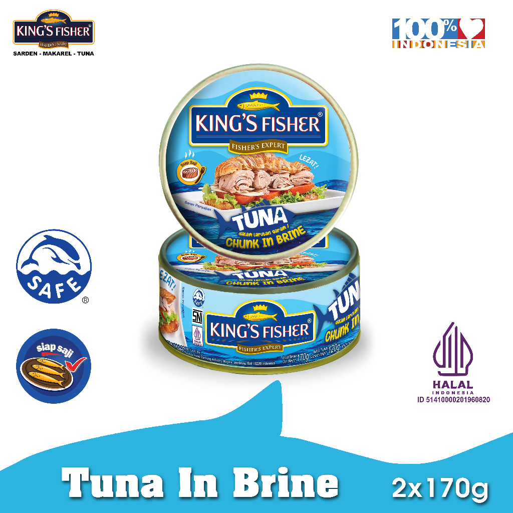 

King's Fisher Paket 2 pcs Tuna dalam Air Garam Tuna in Brine Daging Makanan Kaleng 170 gr