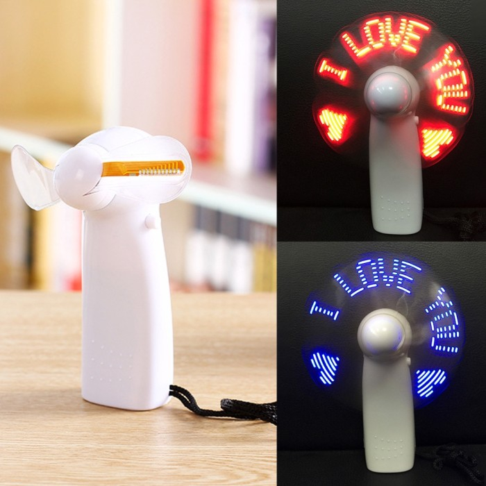 KIPAS GENGGAM MINI LED TULISAN I LOVE YOU PAKAI BATERAI