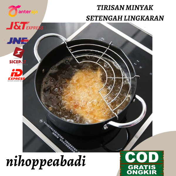 ✅Swip upSaringan Panci Wajan Tirisan Peniris Minyak Gorengan Tirisan minyak stainless steel setengah