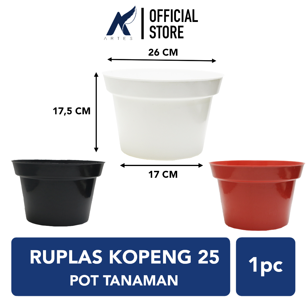 RUPLAS KOPENG 25 Pot Polos Tanaman Tumbuhan Hias Bunga Plastik Warna Putih Hitam Merah Bata Diameter