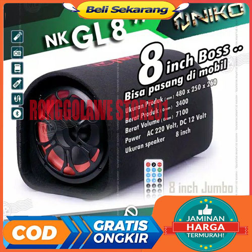 Speaker Niko GL 8. Subwoofer Car Speaker Niko 8 Inch Bluetooth HARGA DISCON