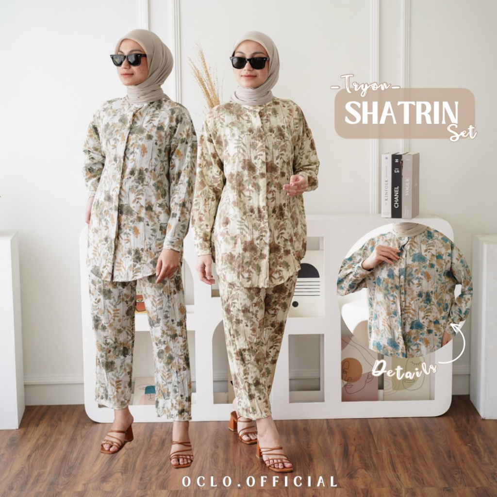 Oclo Shatrin Set pakaian wanita setelan crinkle flower premium basic casual daily wear