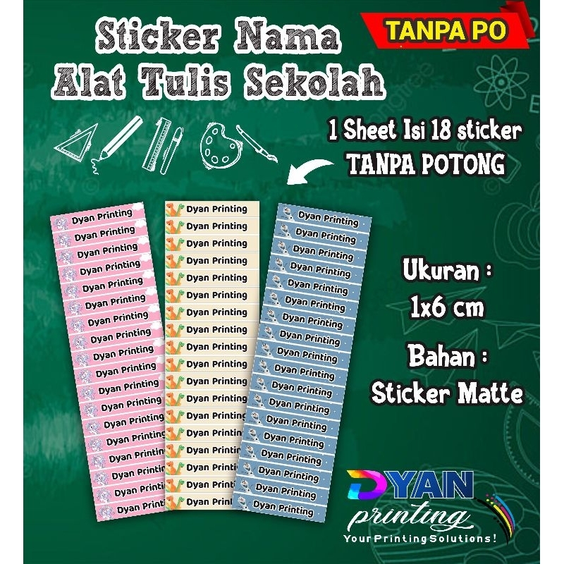 

18 PCS STICKER NAMA ALAT TULIS SEKOLAH , TANPA CUTTING