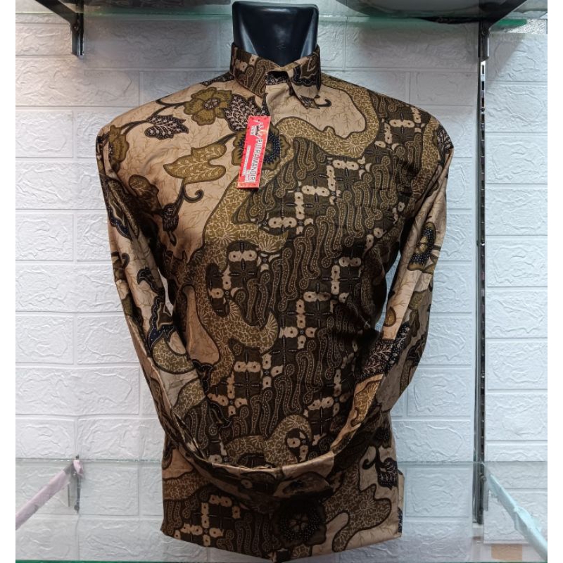 RAJABATIKSTORE,Batik Pria Lengan Panjang Premium katun puring,kemeja batik cowok,modern warna cokela