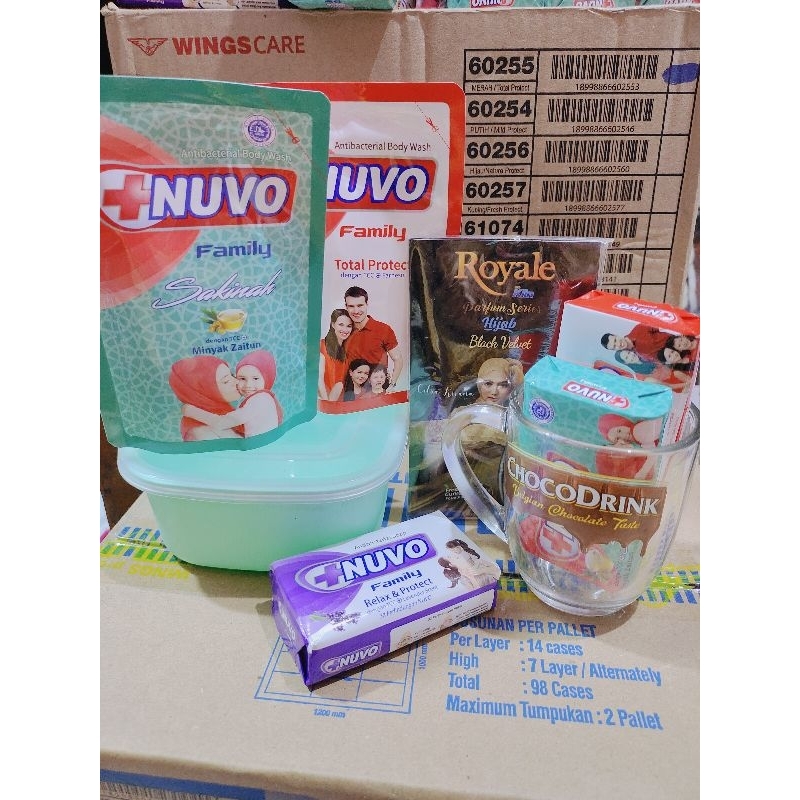 sabun Nuvo batang3pcs nuvocair2pcs royale1pcs misting1pcs gelas 1pcs