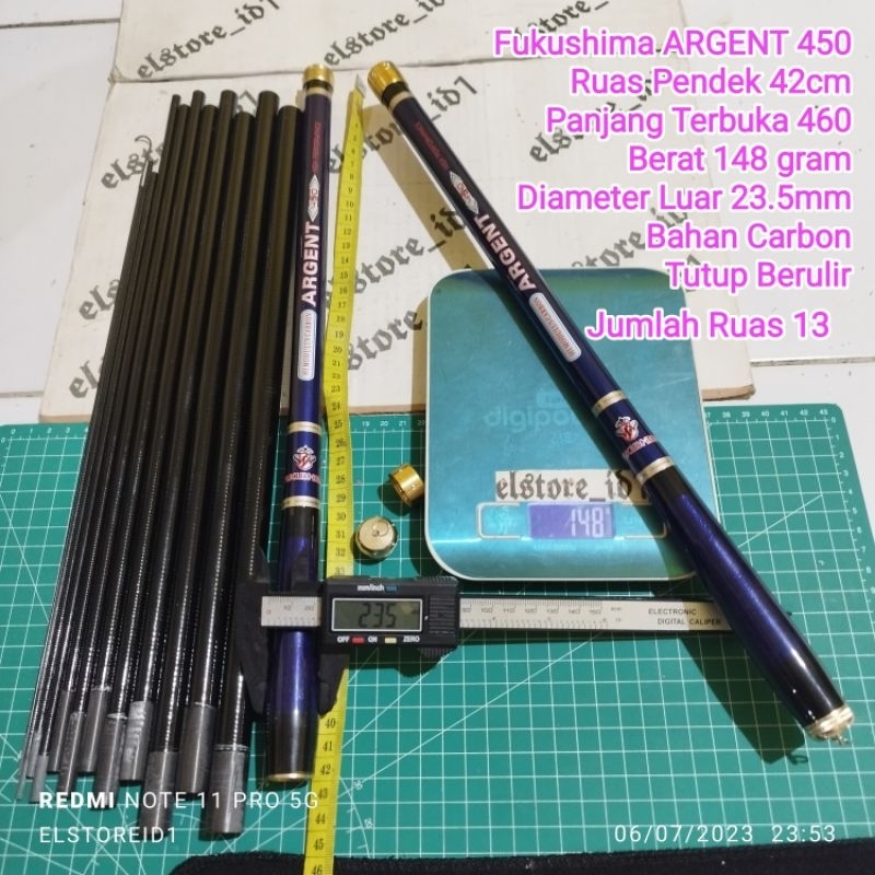 Joran Tegek Cenul Pancing Ruas Ros Pendek 42 Cm Carbon Fukushima ARGENT 450 Cm
