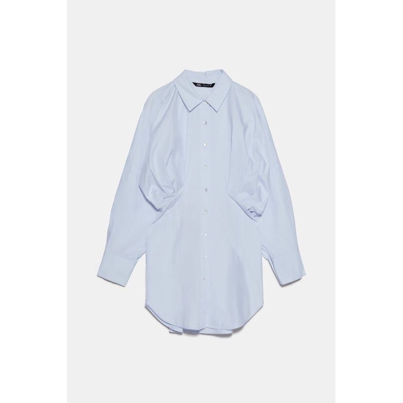 PRELOVED ZARA DRESS TUNIK POPLIN BABYBLUE LENGAN BALON BATWING