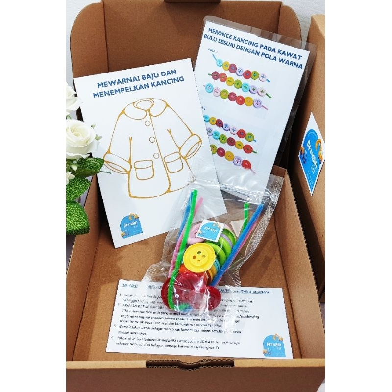 Mainan Edukasi Anak - paket ARMAIN kit Menyusun Kancing dan Menghias Baju lengkap cocok untuk activi