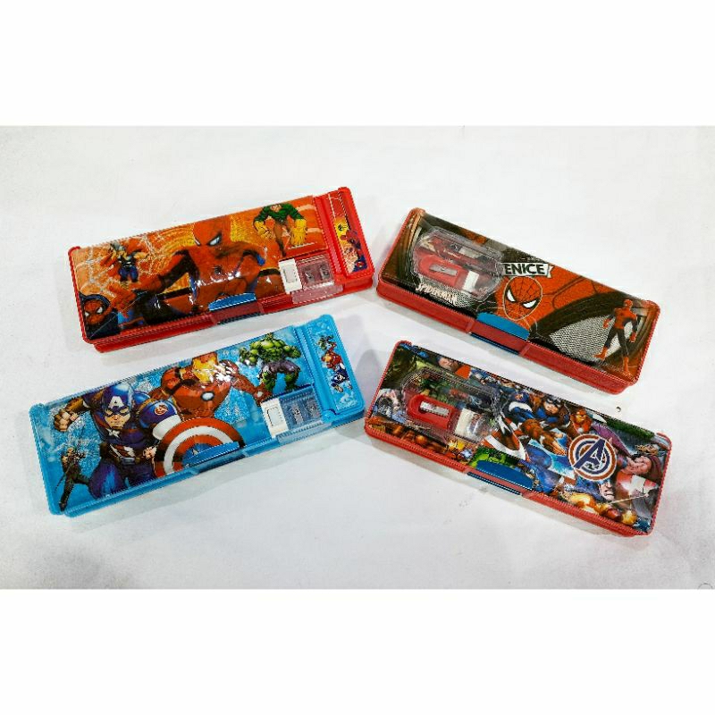 

Tempat kotak pensil pulpen alat tulis sekolah magnet stationery aneka karakter superhero 2 sisi pencil hard case
