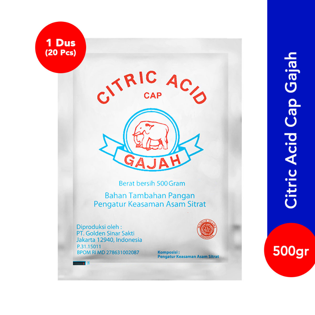

Citric Acid cap Gajah kemasan 500 Gram (1 Dus)