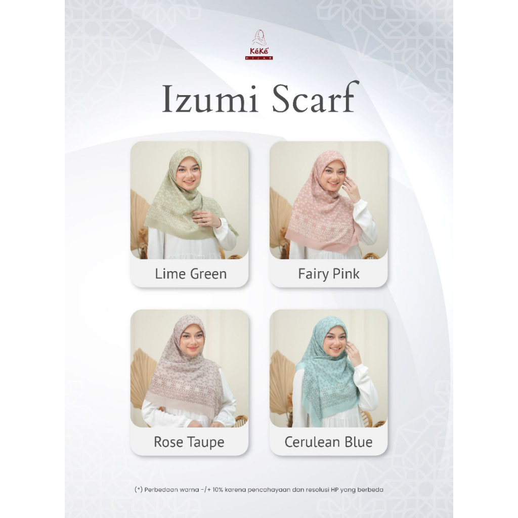 Jilbab segiempat motif Izumi Keke - hijau pink coklat nude - kalem cantik adem mudah voal dibentuk 1