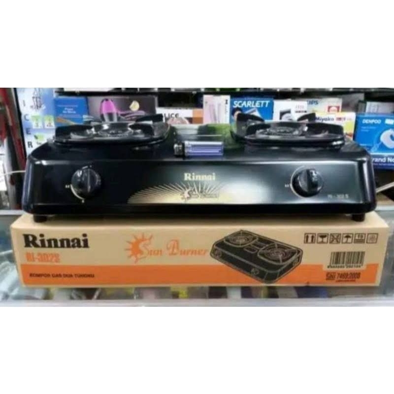 Kompor Gas Rinnai 2 Tungku 2 Mata Teplon Hitam 302 s / Rinnai 302s / kompor rinnai 2 tungku / kompor