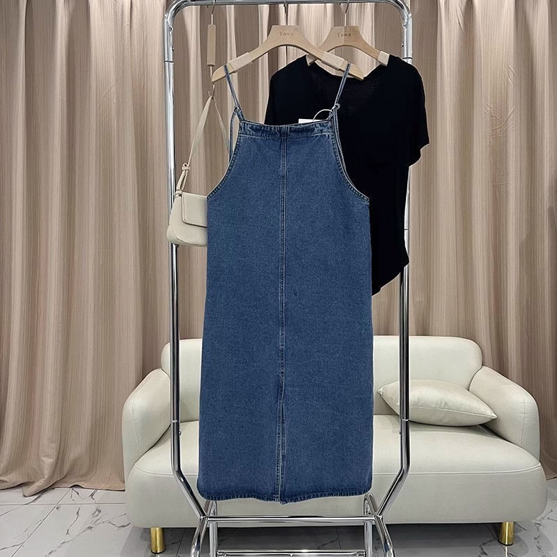 Overall dress vintage korea overall jeans wanita jumpsuit dewasa jeans rok panjang wanita kekinian m