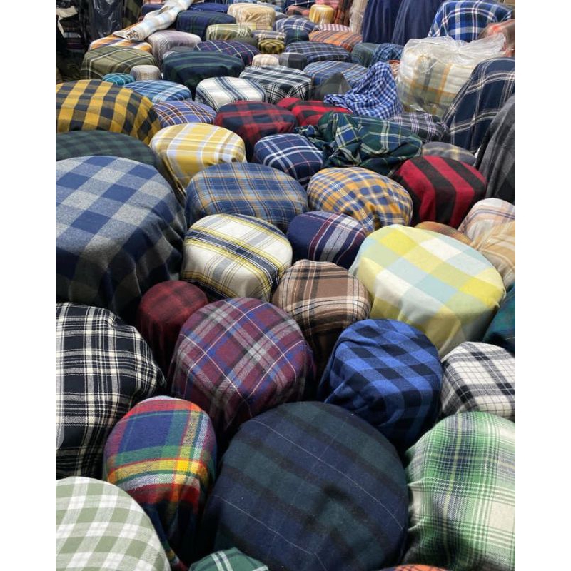 Bahan Kain Flanel Import Cotton Katun Kotak Kotak Kemeja Flanel