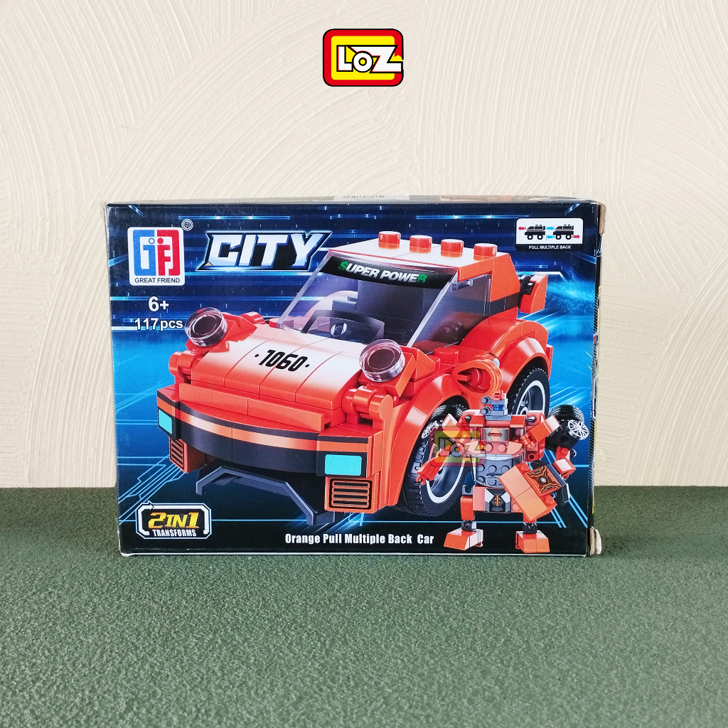 Racing Car GTR ORANGE 2IN1 / 123-456 / DIY Brick Block Mainan Balok Building