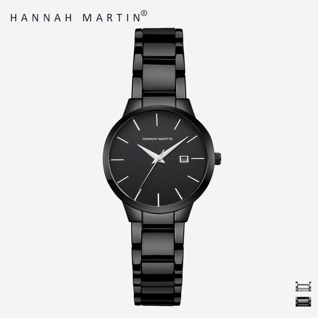 HANNAH MARTIN Jam Tangan Wanita 100% Original Business Tanggal Analog Stainless Steel 17591