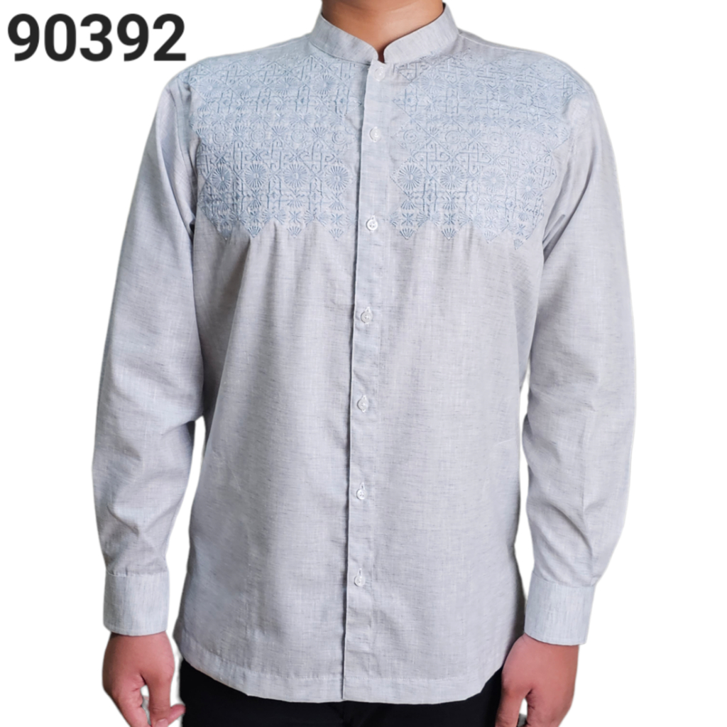 MaxMarine Baju Koko Lengan Panjang Pria Bordir Biru Muda 90392