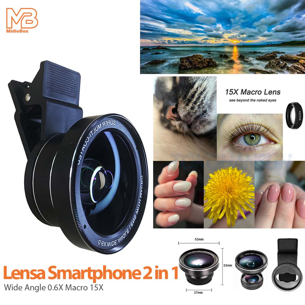 Lensa Smartphone 2 in 1 Wide Angle 0.6X Macro 15X