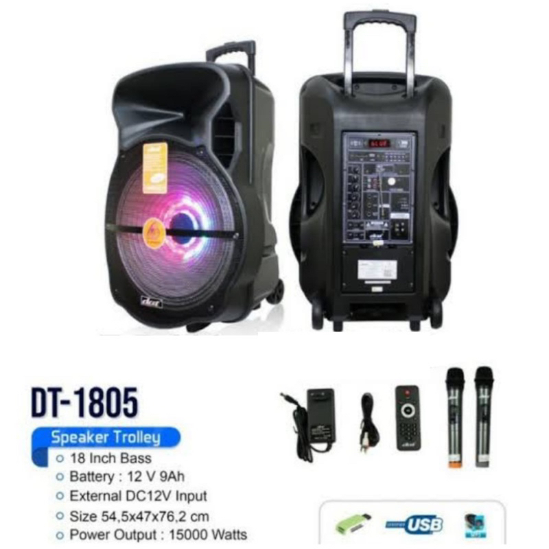 Speaker Portable Wireless DAT DT 1805 / DAT DT-1805 / DAT DT1805 Original 18 inch Bluetooth Merk dat