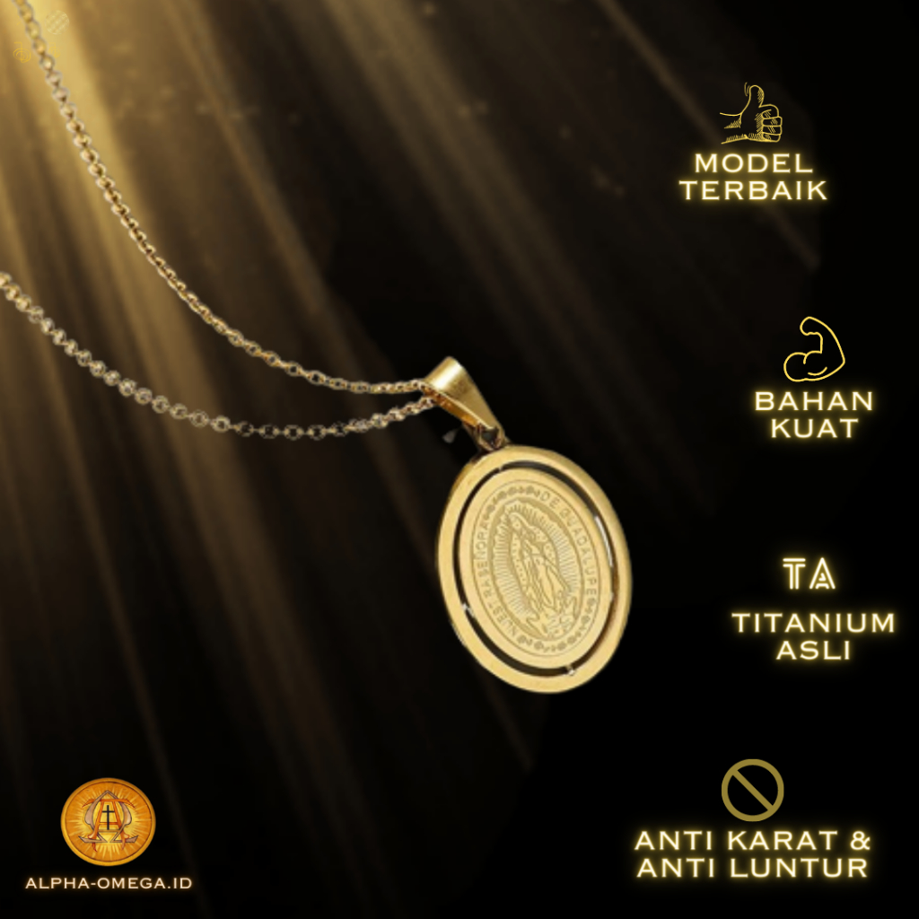 ALPHA OMEGA - Kalung Bunda Maria Guadalupe Oval Cantik Titanium