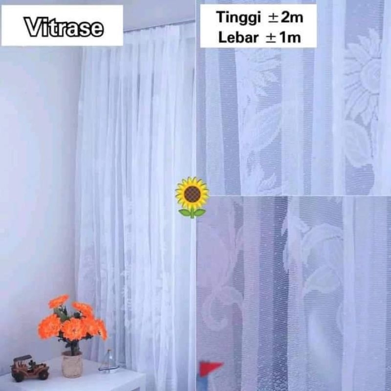 vitrase putih bermotif bunga matahari