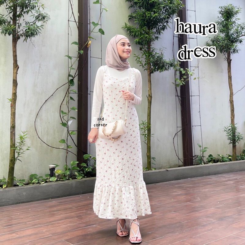 HAURA FLORAL DRESS | KOREAN DRES OVERALL TANPA LENGAN MOTIF BUNGA