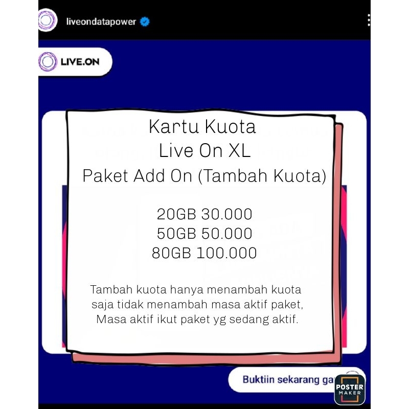 Paket Add on Khusus XL Live On 20 GB