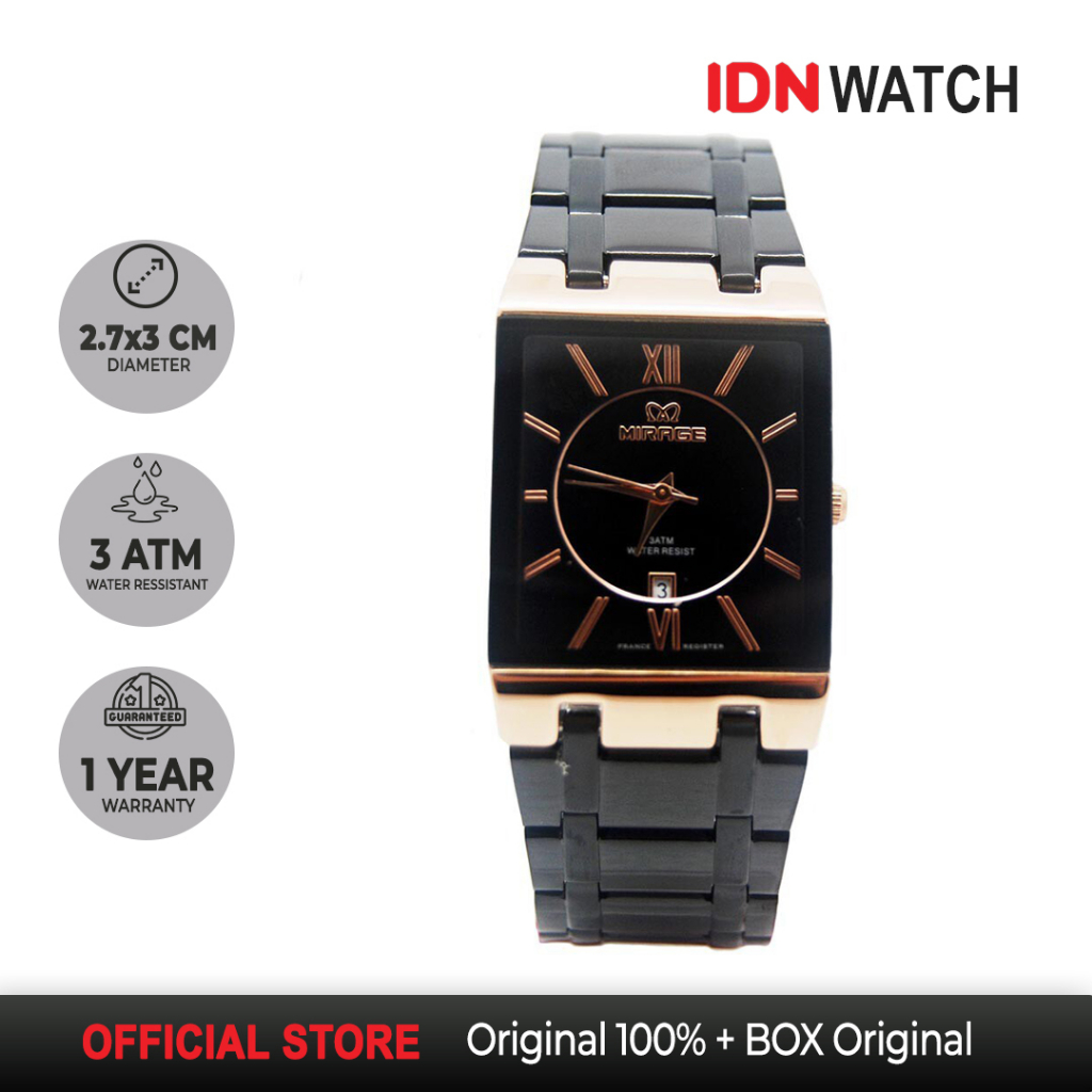 Jam Tangan Mirage Original Pria Tahan Air Anti Karat Garansi 1 tahun 7908M Hitam Rosegold