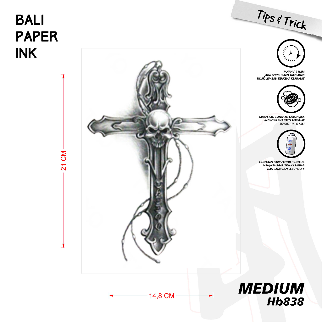 Bali Paper Ink HB838 Salib Tengkorak Tatto Temporary Basic Tato Temporer Half Arm - Tato Lengan Half