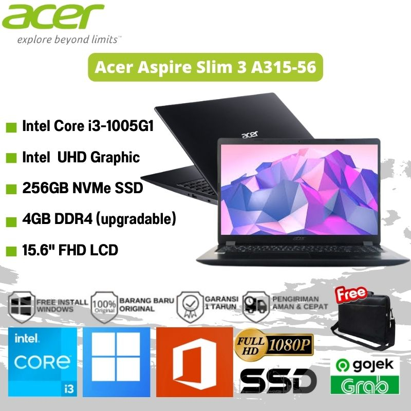 ACER Aspire 3 Slim A315-35HB - Core i3-1005G1 SSD 256GB RAM 4GB Gen10 INTEL UHD 15.6" FULL HD