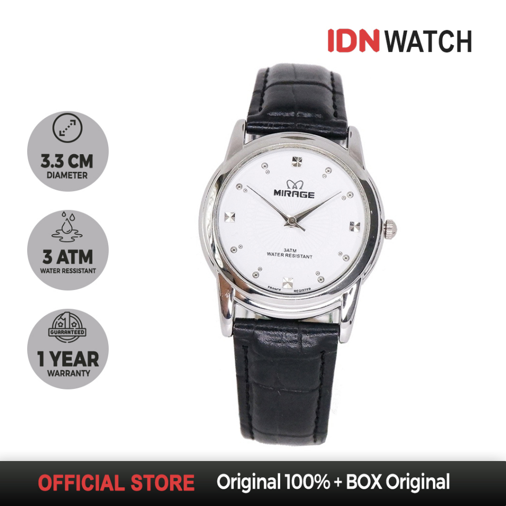 Jam Tangan Mirage Kulit Wanita Original Tahan Air Bisa Wudhu Garansi L Series - White