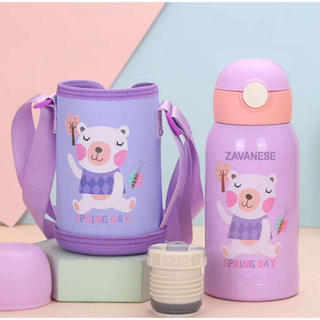 *COD* Botol Minum Bayi Zavanese 2in1& 3in 1 Dot dan Sedotan 240 & 300 ml Training Cup Karakter BPA Free-TERMOS 2IN1 UNGU