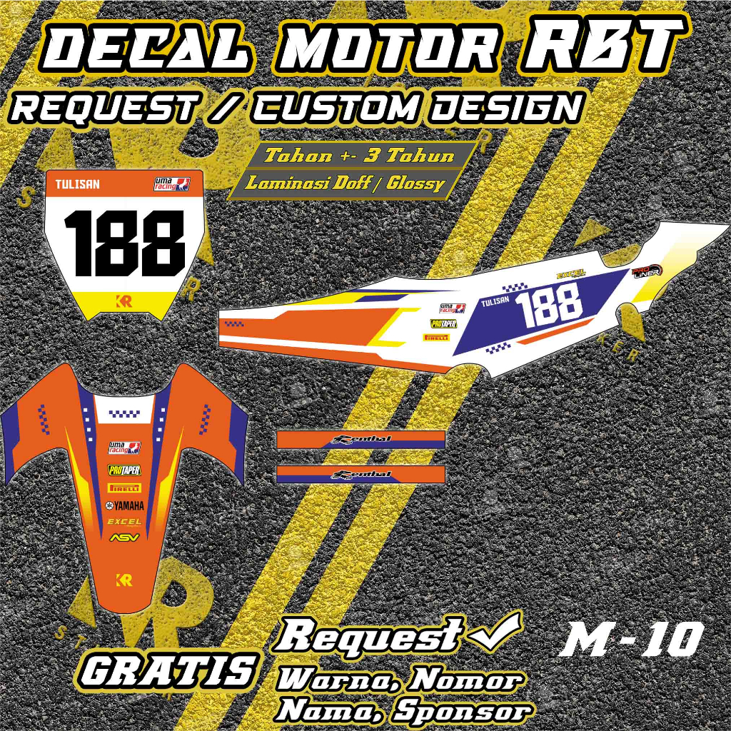 Stiker Decal Motor RBT sticker motor bebek trail Custom Desain | M10 | KR Sticker