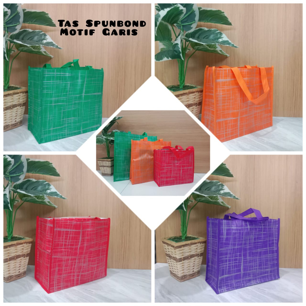 

Tas Spunbond Laminasi / Goodie Bag Jahit Laminasi Motif Garis