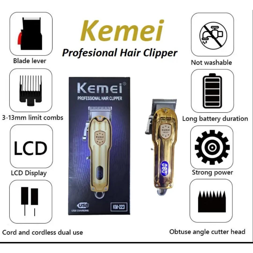 Alat Cukur Rambut Kemei Km-223 Hair Clipper Profesional LED DISPLAY