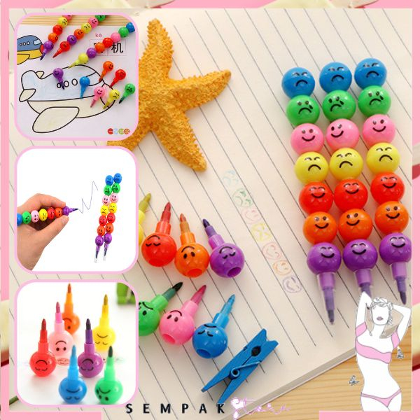 SS Pensil Mewarnai 7 Warna Isi 5pcs Pensil Warna Warni Susun Bulat Karakter Smiley  Alat Melukis Tujuh Susun Emoji Rainbow