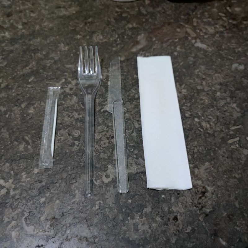 Set Alat Makan Pisau Garpu Plastik 50 SET - Garpu Pisau Steril